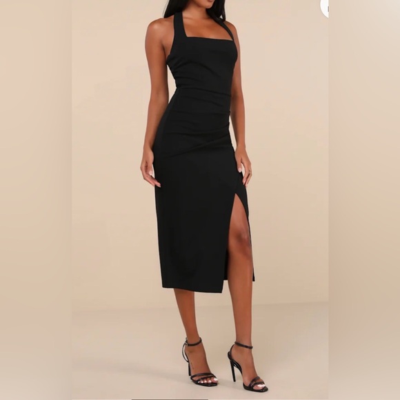 Lulu’s Prominent Charm Black Halter Bodycon Tulip Midi Dress, Size XS - Picture 2 of 2